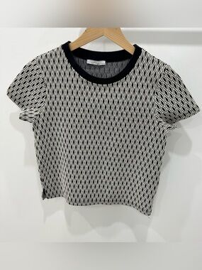 Zara Trafaluc Black White Geometric Knit Crop Top‎ Size S
